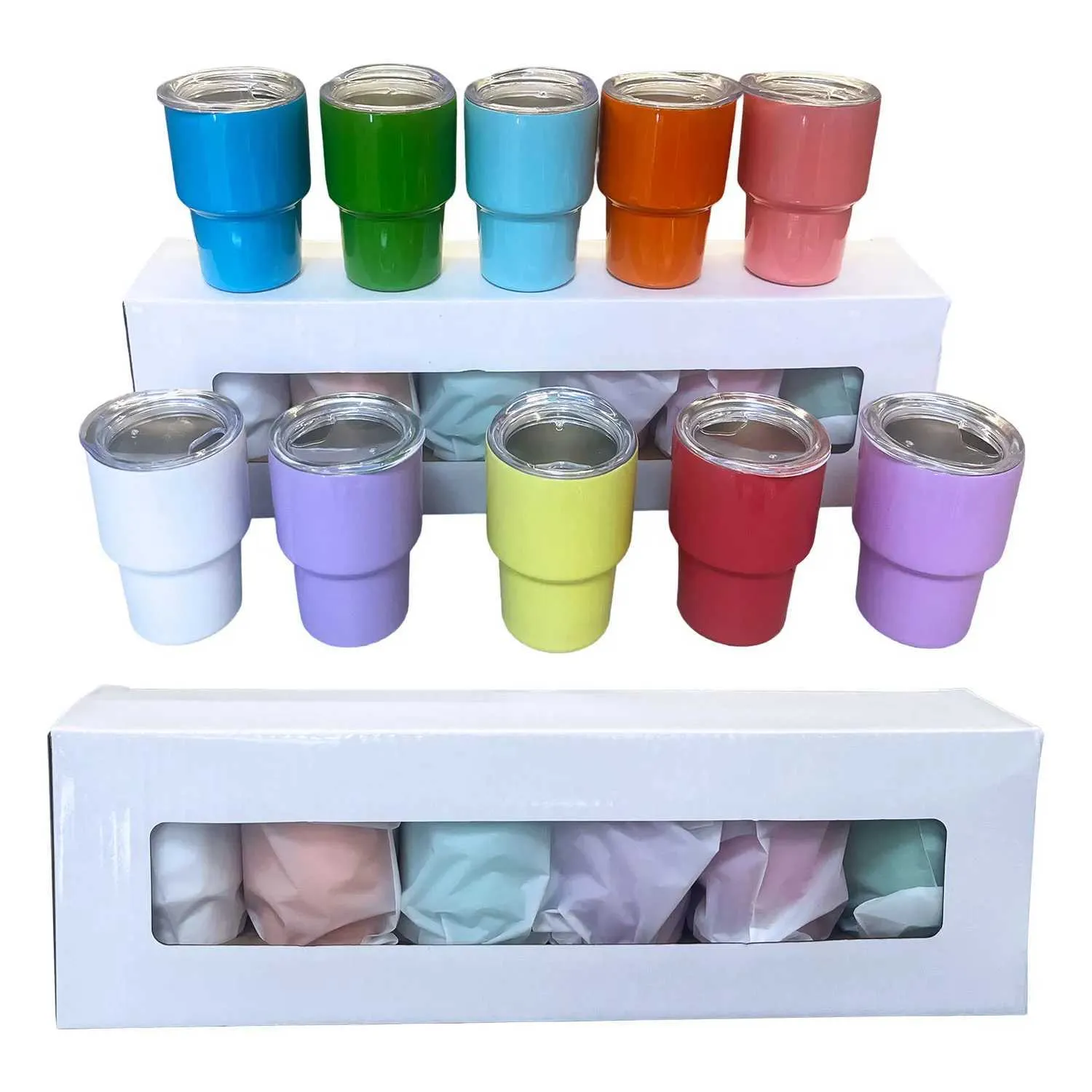 Mugs 6Pcs/SET Mini 3oz Sublimation Blanks Stainless Steel Tumbler 6 Colors Liqueur Glass Wine Tumbler Children Kids Cup with Straw 240410