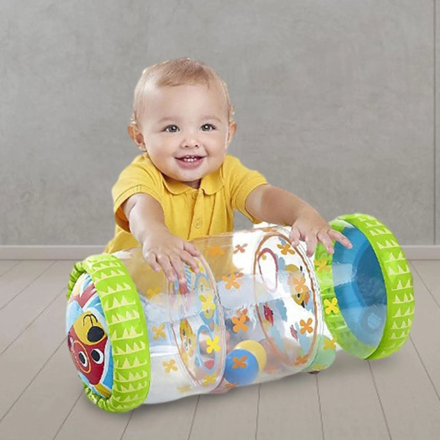 Inflatable Rattle 6-12M PVC Inflatable Crawling Roller with Rattle, Sensory Baby Crawling ...
