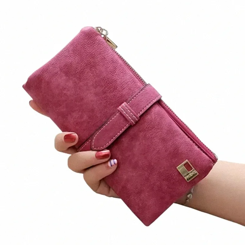 2024 Solid Drawstring Nubuck Leather Zipper LG Women Wallet Phe Luxury Brand Wallets Designer Purse Card Holder Clutch M9sh＃