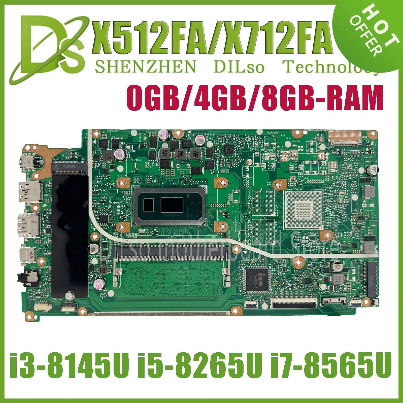 Carte mère KEFU X512FA Boîte principale pour Asus Vivobook X512FB X512FF X712FA X512FJ X512FJG Branche mère avec i3i5i7 / 8th 4 Go / 8gbram V2G