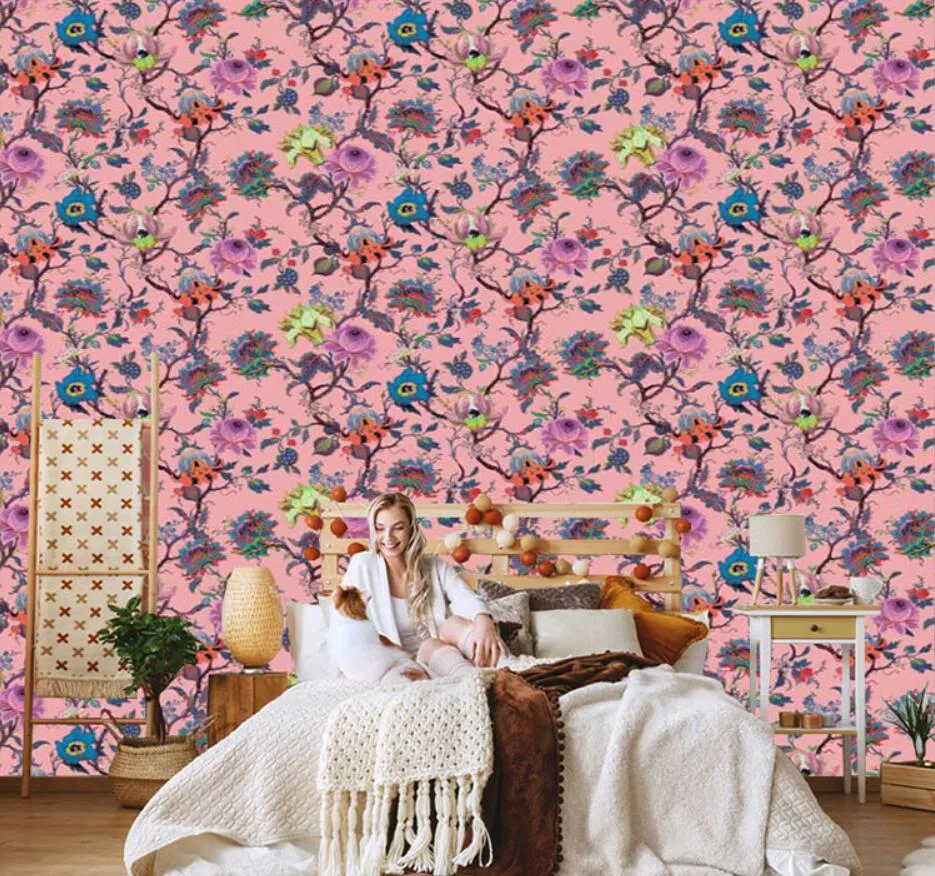 Papel de Parde Custom 3D Tapete blüht keine Pastoralblumen und Vögel im Wohnzimmer Schlafzimmer Hintergrund Wand
