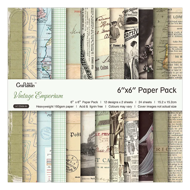 KLJUYP 6 "x6" vintage emporium papierowy scrapbooking wzorzyste pakiet papierowy ręcznie robiony papierowy papier