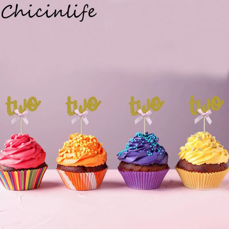 Chicinlife 10 stcs 2 jaar oude verjaardagstaart cupcake toppers baby shower boy girl 2e verjaardag jubileum feestdecoratie benodigdheden