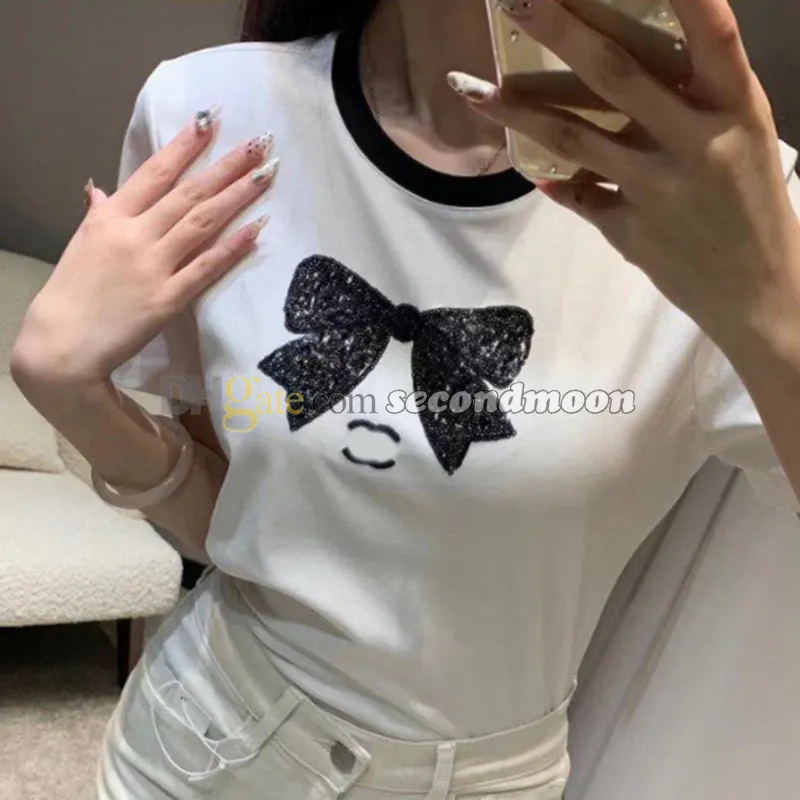 Bowknot Match T-shirt Women Letter Broidered Tee Crew Neck Col à manches courtes T-shirts Luxury Tees