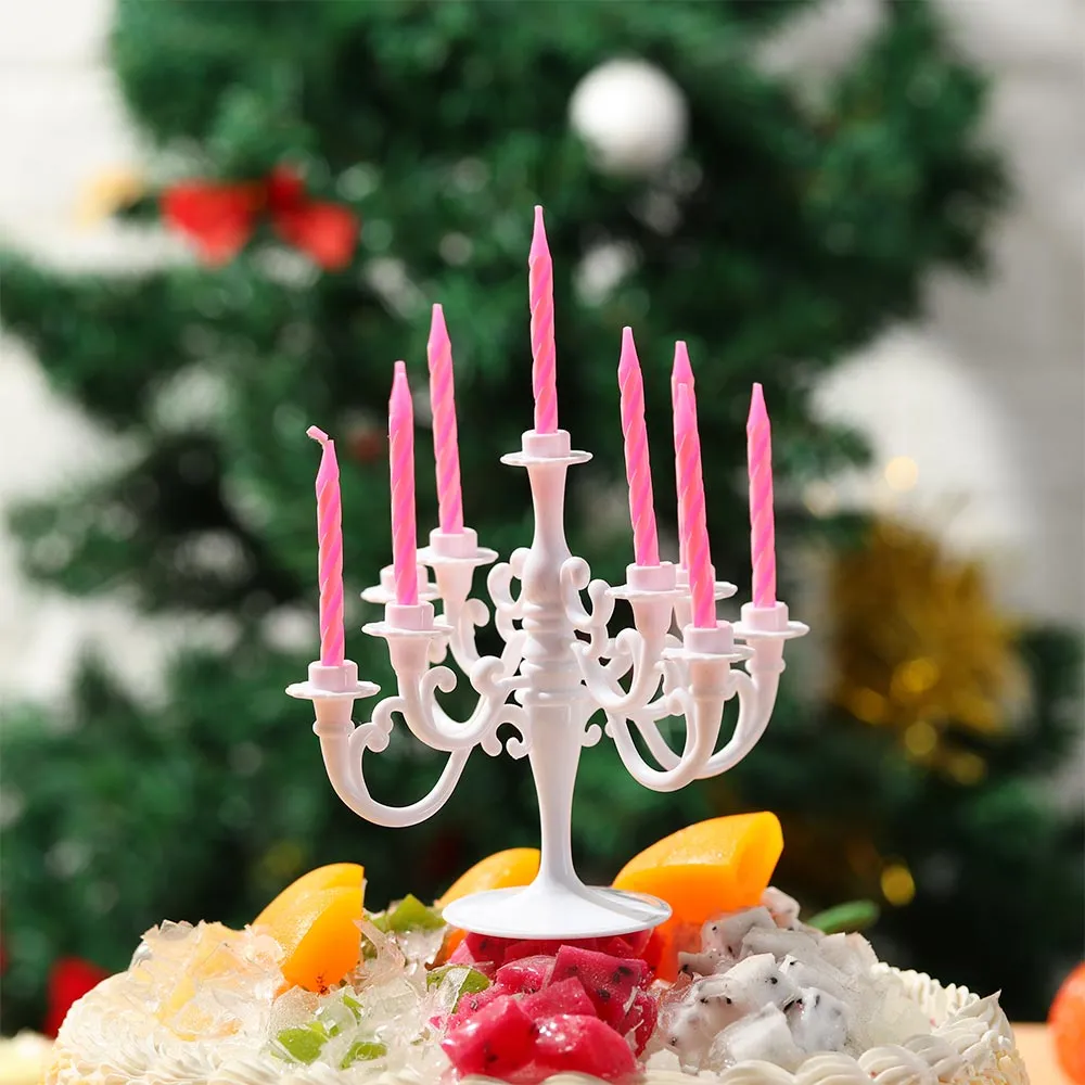 1Set Candelabra Candle Holder Birthday Cake Topper Wrappers With Candles for Christmas Weddings Home Party Decorating Supplies