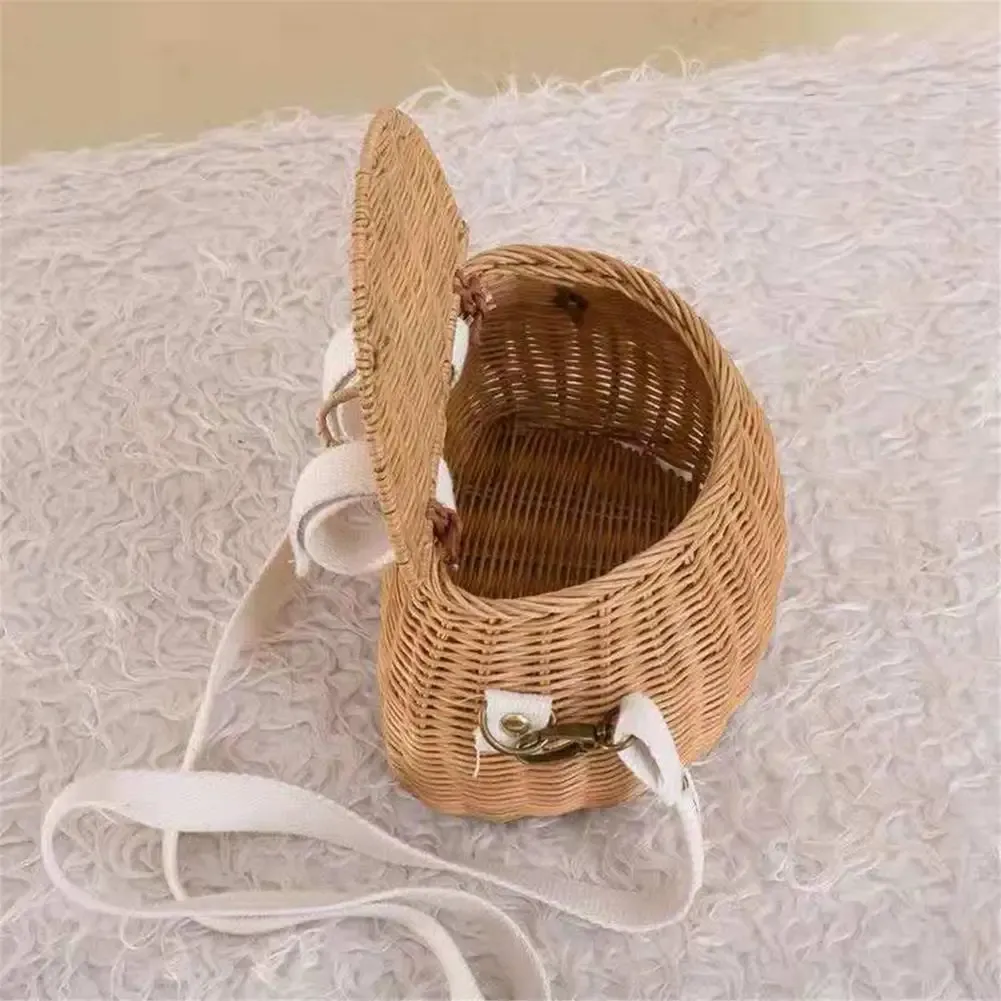 Bicycle Storage Basket Small Back Bamboo Woven Basket Children Handmade Rattan Toy Picnic Basket Wicker Straw Backpack Multi-use