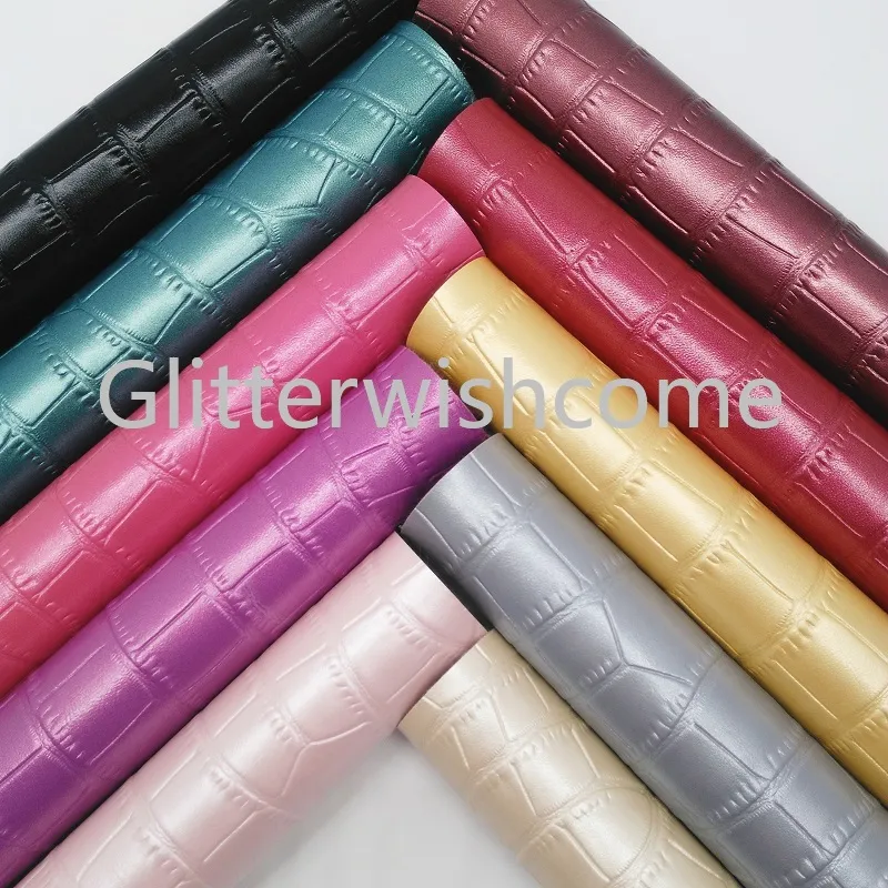 Glitterwishcome 21X29CM A4 Size Vinyl For Bows Pearlized Crocodile Leather Fabirc Faux Leather Sheets for Bows, GM368A