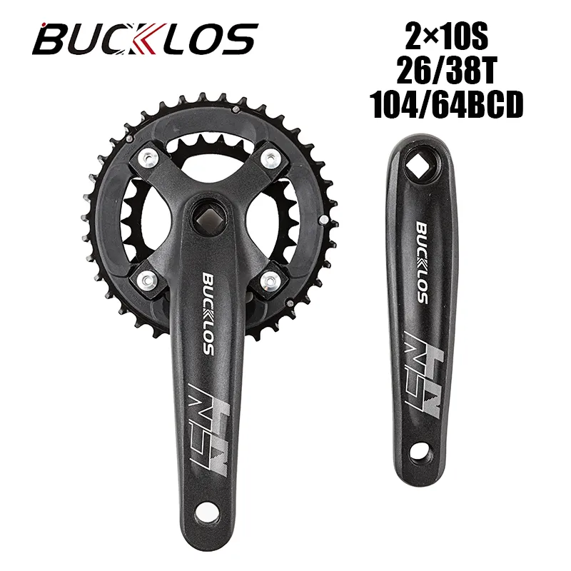 Bucklos 2*10速度自転車クランクセット104/64BCDダブルスピードMTB Crankset Ultralight Square Hole Crank 26T 38Tバイクチェーンリング