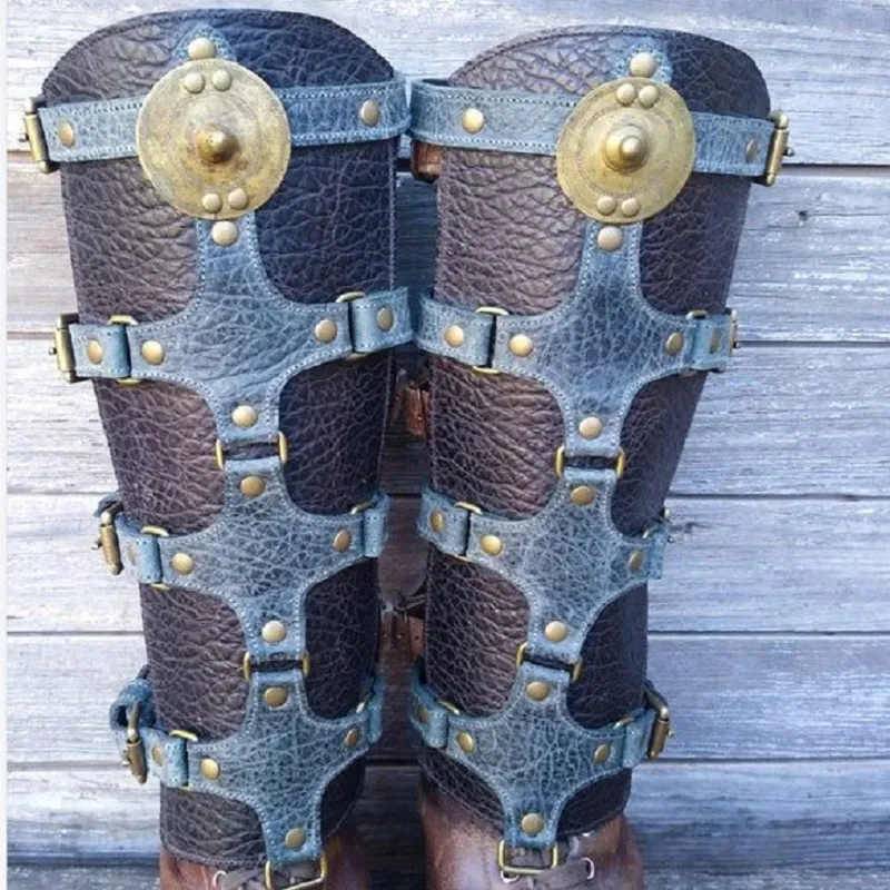 Middeleeuwse renaissance greaves laarzen schoenen bedekken lederen been pantser larp viking krijger ridder kostuumband putten voor mannen vrouwen