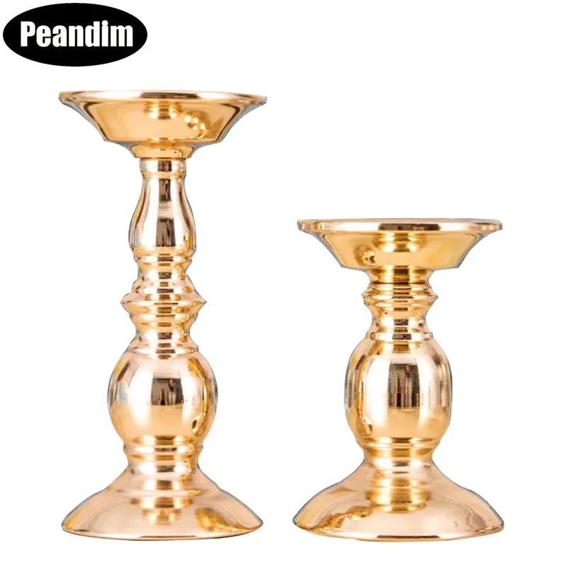 PEANDIM Metal Candle Stand Gold Candle Holder Flowers Vase Wedding Candlestick Table Candelabra For Christmas Home Decoration