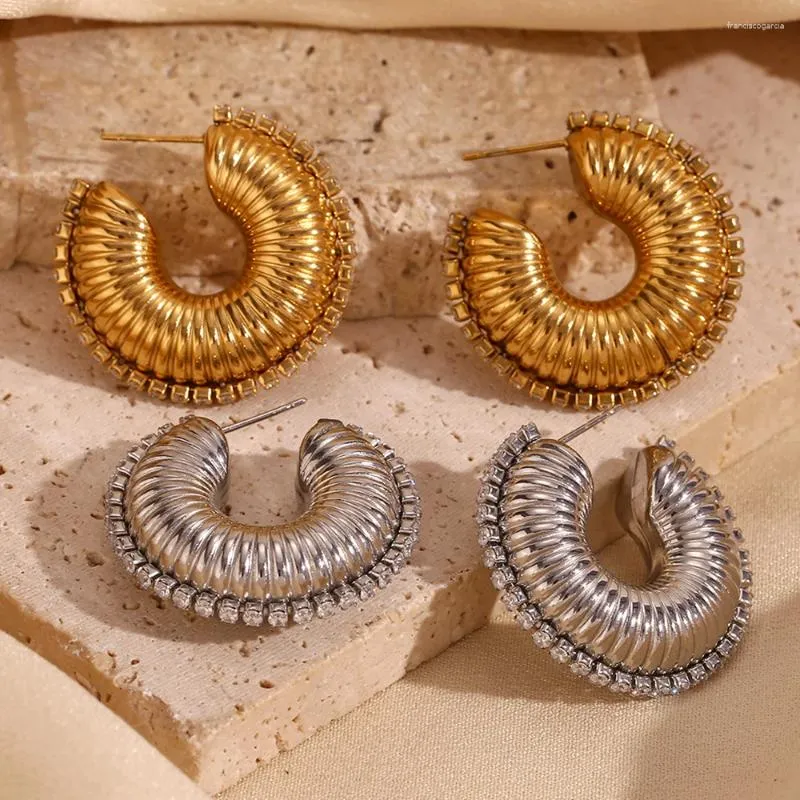 Orecchini a cerchio con tubazione zircone filo con applicazione cavave a livello vuoto a 18k gioielli placcati in argento in acciaio inossidabile Accessori in acciaio inossidabile