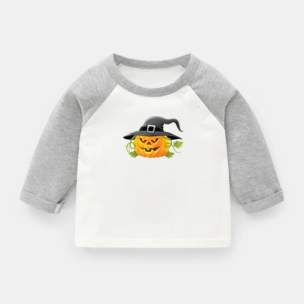 Happy Halloween Evil Pumpkin Lantern Witch Hat Design Recém-nascido Baby T-shirts