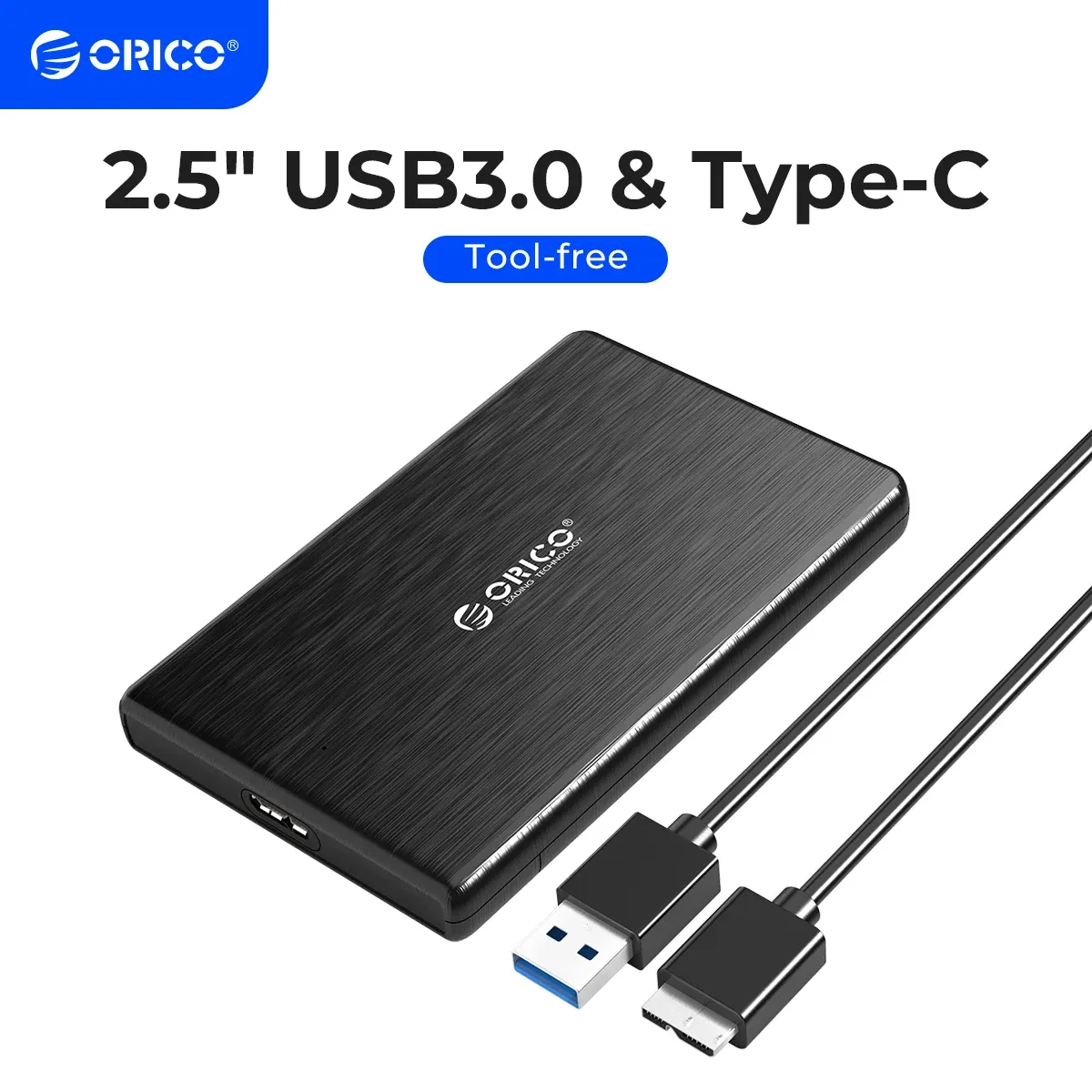 Kapsling Orico USB 3.0 till SATA 3.0 HDD -fodral 2.5 "HDD -kapsling Extern hårddiskfodral Support UASP ansluten till PC, Laptop, PS4