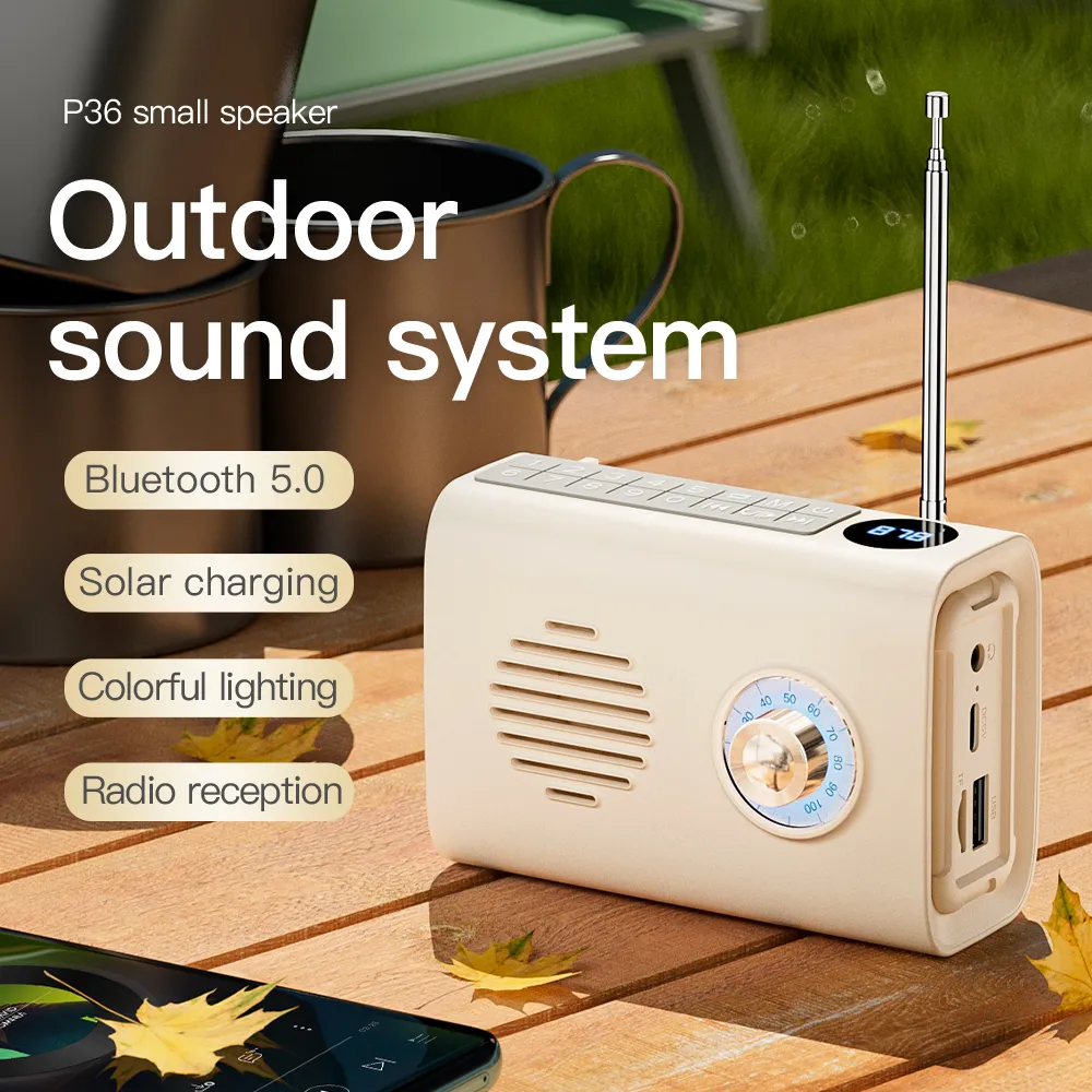 Mini Outdoor Solar Charging Wirless Bluetooth Speaker U Disk TF Card AUX  Radio Portable 360° Stereo Surround Colorful Diaphragm Lantern Speakers