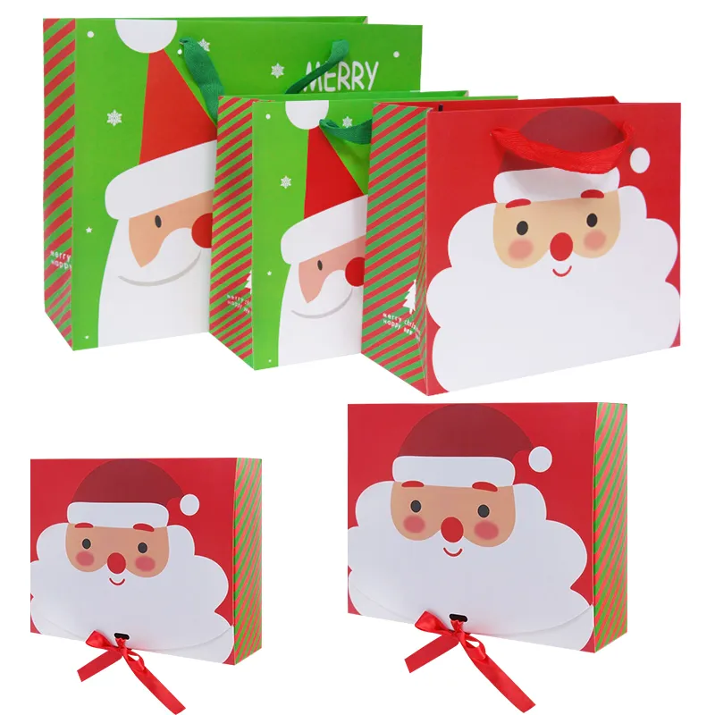 1P Merry Christmas Paper Packaging Boxes Santa Claus Favor Gift Box Happy New Year  Chocolate Candy Cookie Box with Ribbon