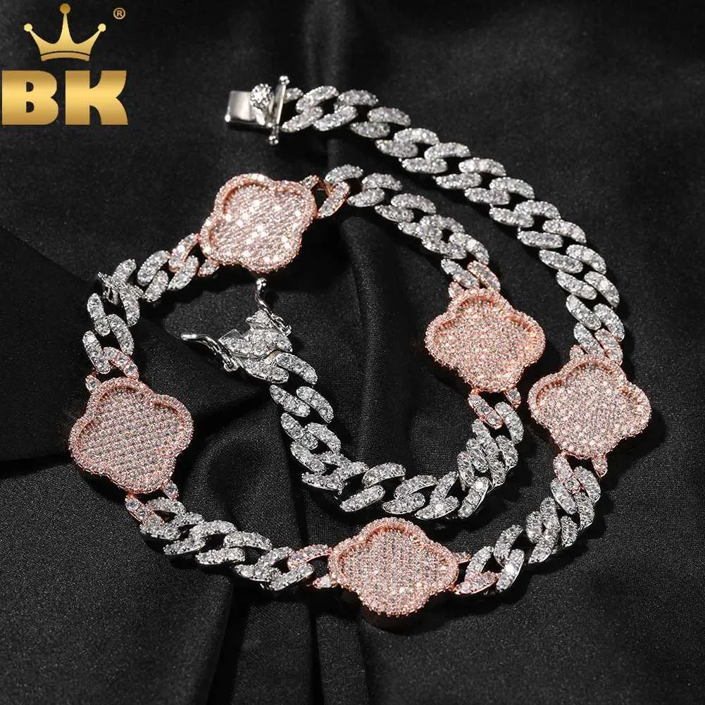 Pendant Necklaces THE BLING KING Four Leaf Clover 9mm Miami Cuban Necklace Micro Paved Out Cubic Zirconia Link Chain Best Gift Hiphop Jewelry 240410