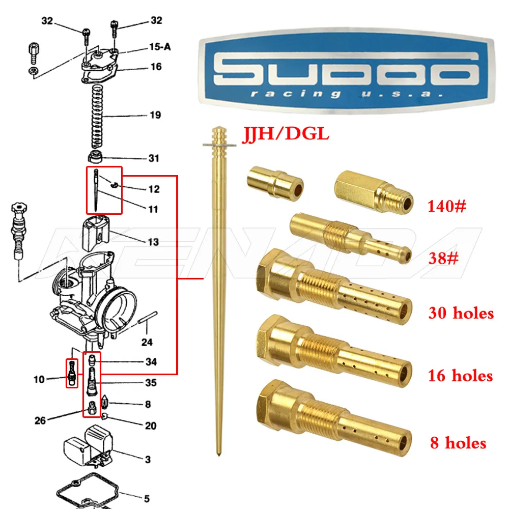 JJH/DGL JET PRINCIPAL PRINCIPAL DE JETOS PROBLEMAS ATOMING TUBO SUDCO KIT PARA PWK KEIHIN PWL PE OKO Koso Carburador Bico principal