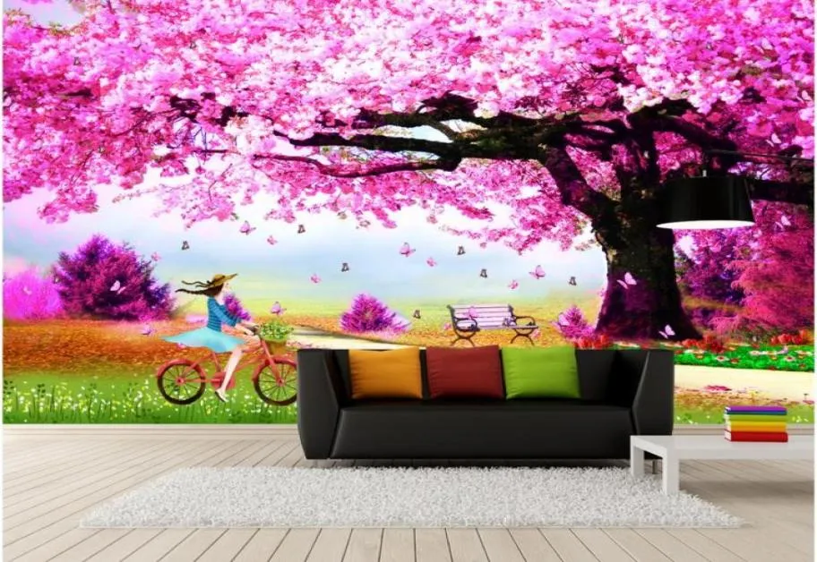 wall papers home decor designers Sakura tree wedding room cartoon murals wallpaper birds flower5304099