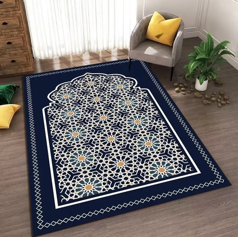 Muslim Prayer Carpet Flannel Worship Blanket Kneel Embossing Floor Mats Washable Non-slip Soft Portable Rug Travel 240424