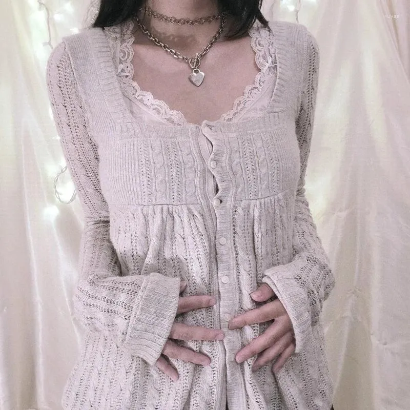Tricots de tricot pour femmes en tricot grunge en tricot à manches longues à manches longues à manches longues simples y2k Femmes Vintage esthétique Kawaii Pull 2000