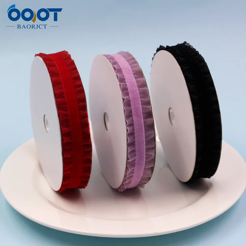 L-20718-709,10yards 3/4 '' (20 mm) jupe bilatérale Couleur solide plis élastiques élastique Band de cheveux Girl Girl Hair Band DIY Matrious faits à la main