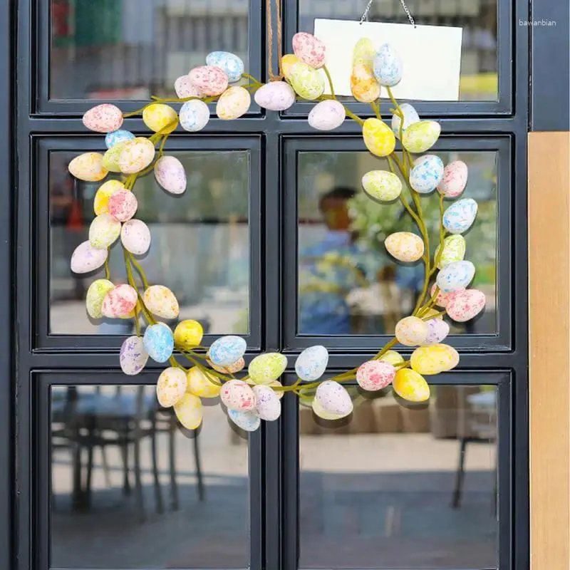 Dekorative Blumen 36 cm Ostern bunte Eierkranztür Wand Hanging Anhänger simuliert Happy Day Party Decor für häusliche Kinder