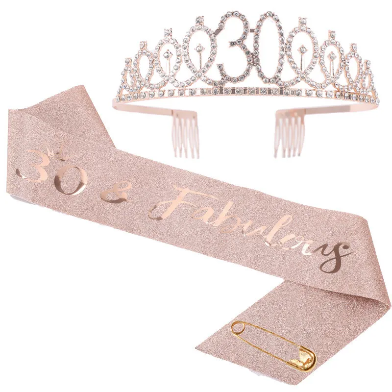 10 15 18 21 30 40 50 Verjaardagsmeisje Koningin Satin Sash Crystal Crown For Women Kids Birthday Anniversary Decorations Party Supplies