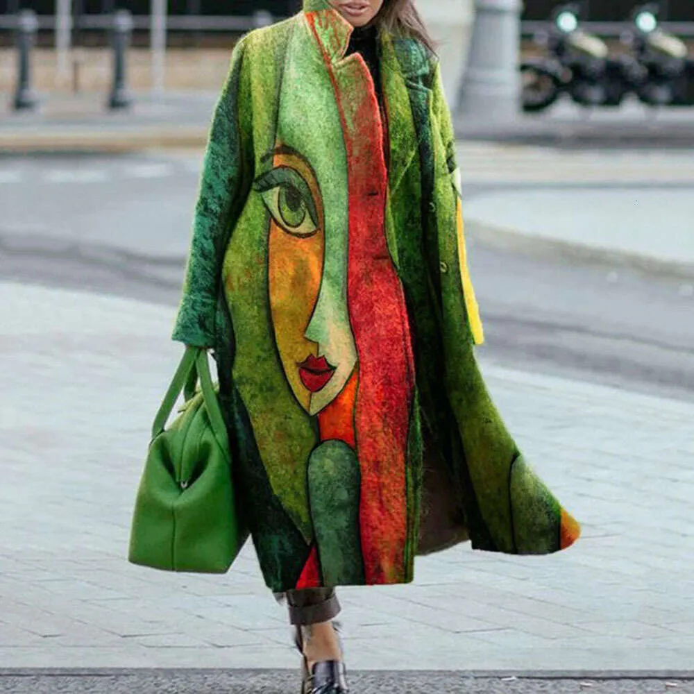 2024年秋のデザイナーレディースジャケット特大の女性は、プリントドラゴンとフェニックスウールコートUVftを添えた複数の色のチェッカー長袖ラペルコートを着用します