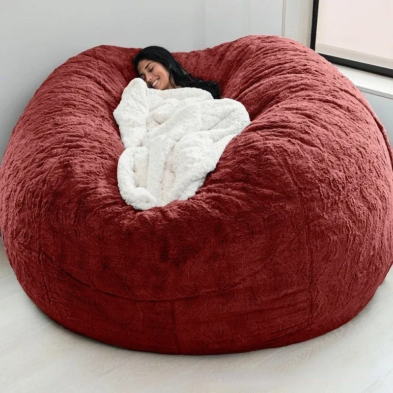 Giant Futro Fasol Cover Big Round Miękkie puszyste faux futro Lazy Sofa Sofa Cover Meble bez wewnętrznego rdzenia