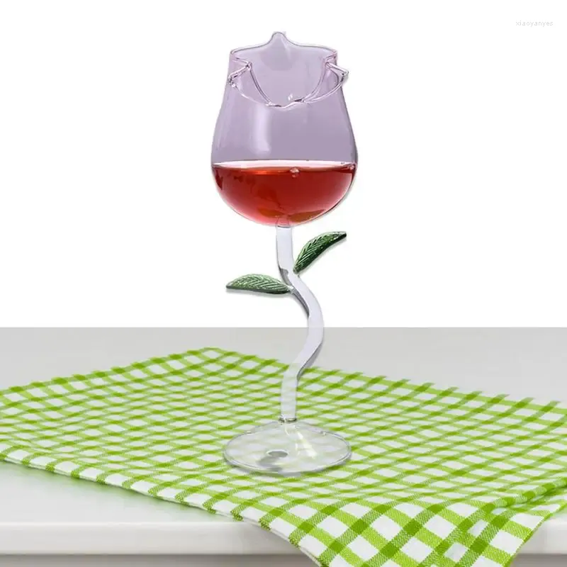 Copos de vinho vermelho em forma de rosa com folhas de rosa colorida copo de cálice para beber housewarming warming wedlem aniversário celebração