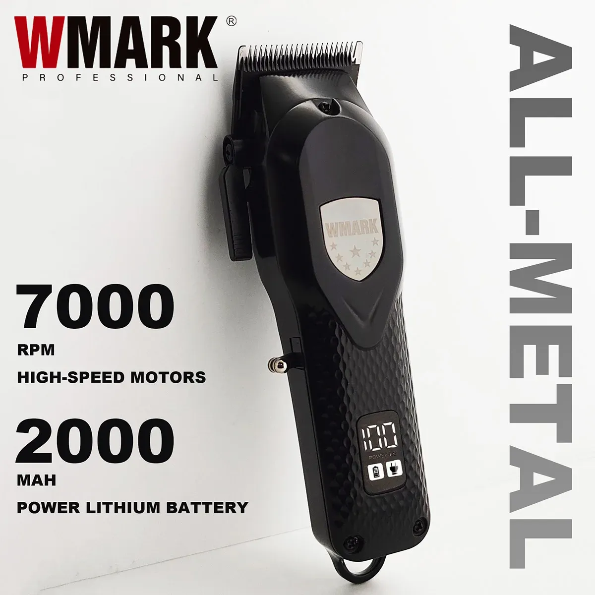 TRIMMERS 2023 Allmetal New Wmark 7000rpm Ng119 Fade per capelli Capelli per capelli Terrimer Pager Professional Clipper ricaricabile con display a LED