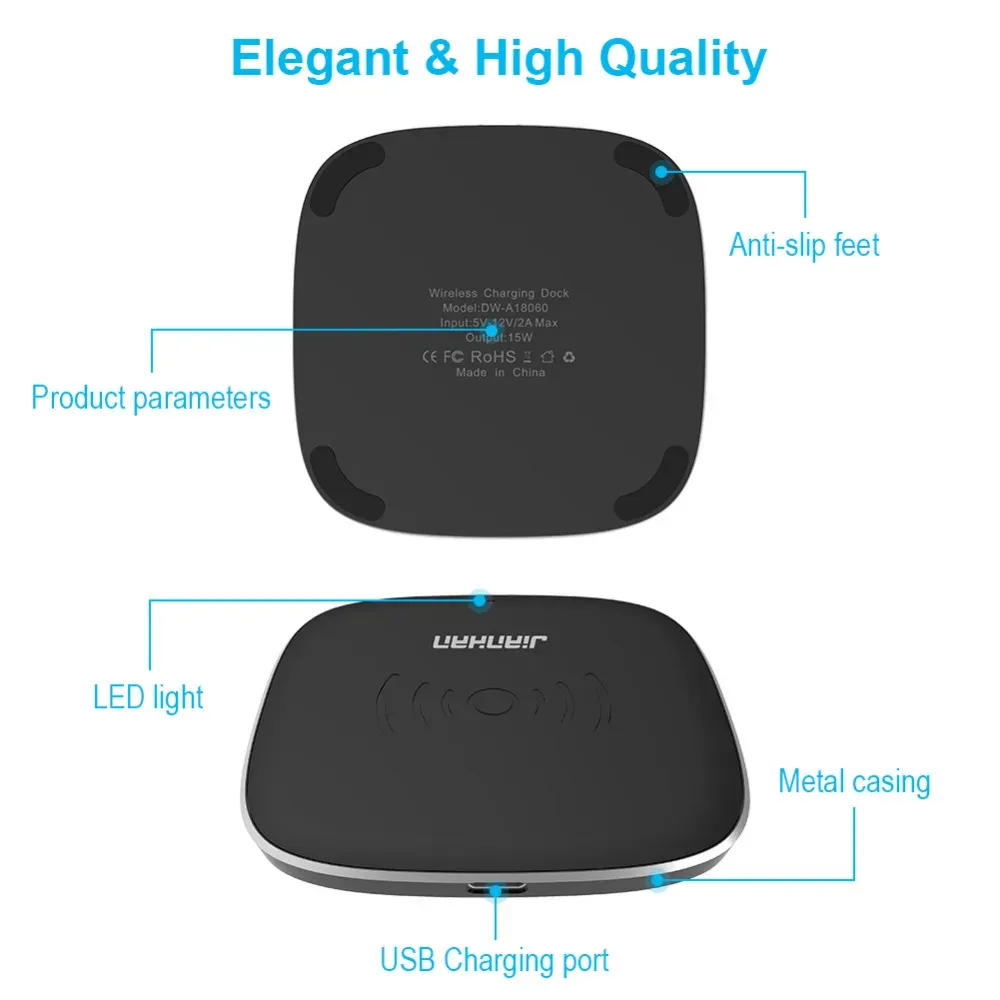 Chargers JianHan Qi Wireless Charger 15W for Slim fast charger 3.0 Charging for Samsung Galaxy S8 S9 S7 Edge Qi USB Pad