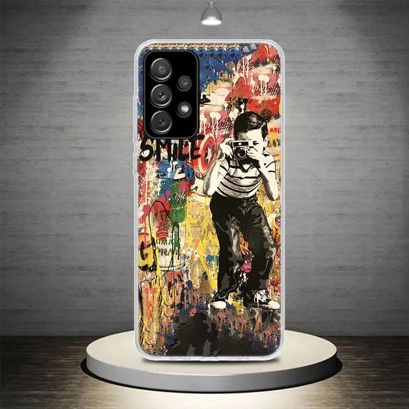 Fundas per telefoni art di Banksy Graffiti per Samsung Galaxy A51 A50S A71 A70 A41 A40 A31 A30S A21S A20E A11 A10 A01 A6 A7 A8 A9 +