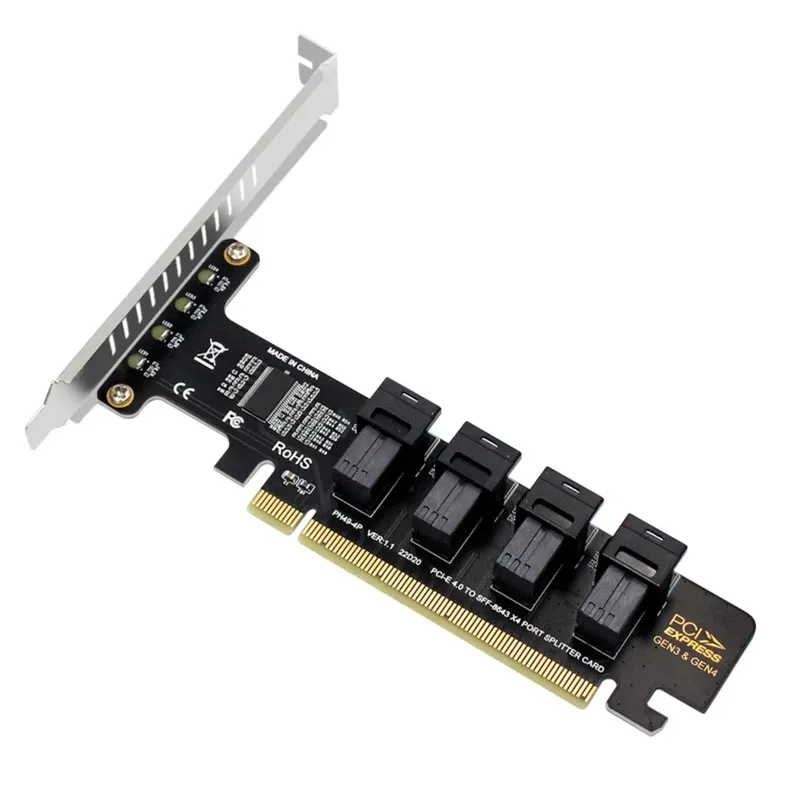 Kort M2EC 4.0 PCIe x16 till 4 portar SFF8643 U.2 NVME Expansion Adapter Card Support SSF 8643 till SFF8639 SSD