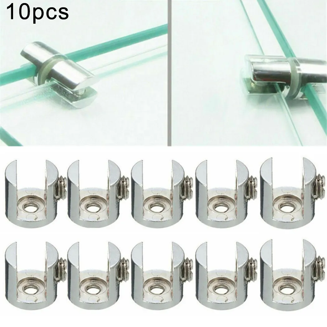 10pcs de liga de zinco com suporte de vidro suportes de grampos de clipes prateleiras cromadas polidas de 6 a 12 mm para fixar o vidro do banheiro