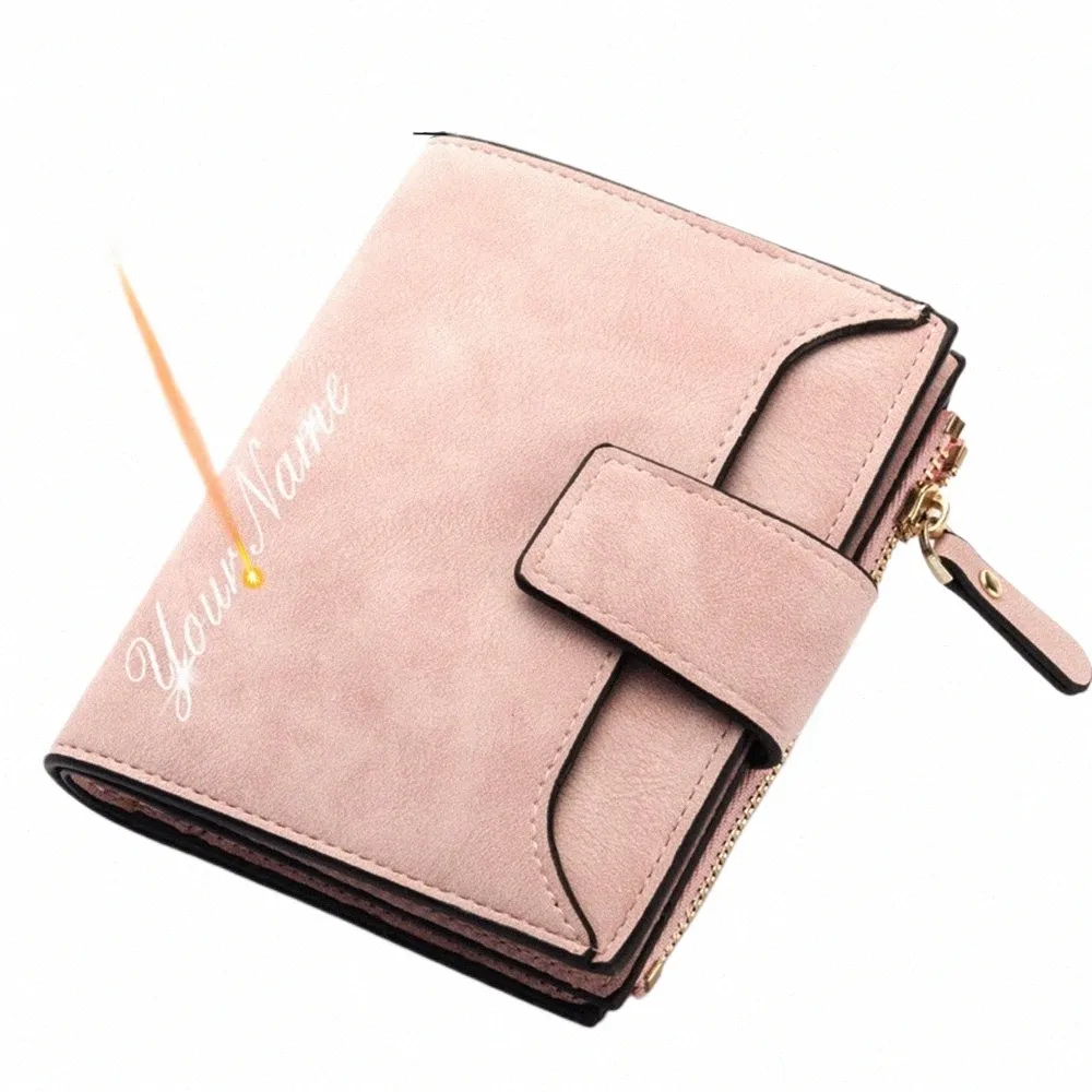 2022 Fi Women Portefeuilles Nom gratuit Gravure Nouveaux petits portefeuilles Zipper PU Cuir Quality Feme Female Carte Holder Wallet S7TQ #