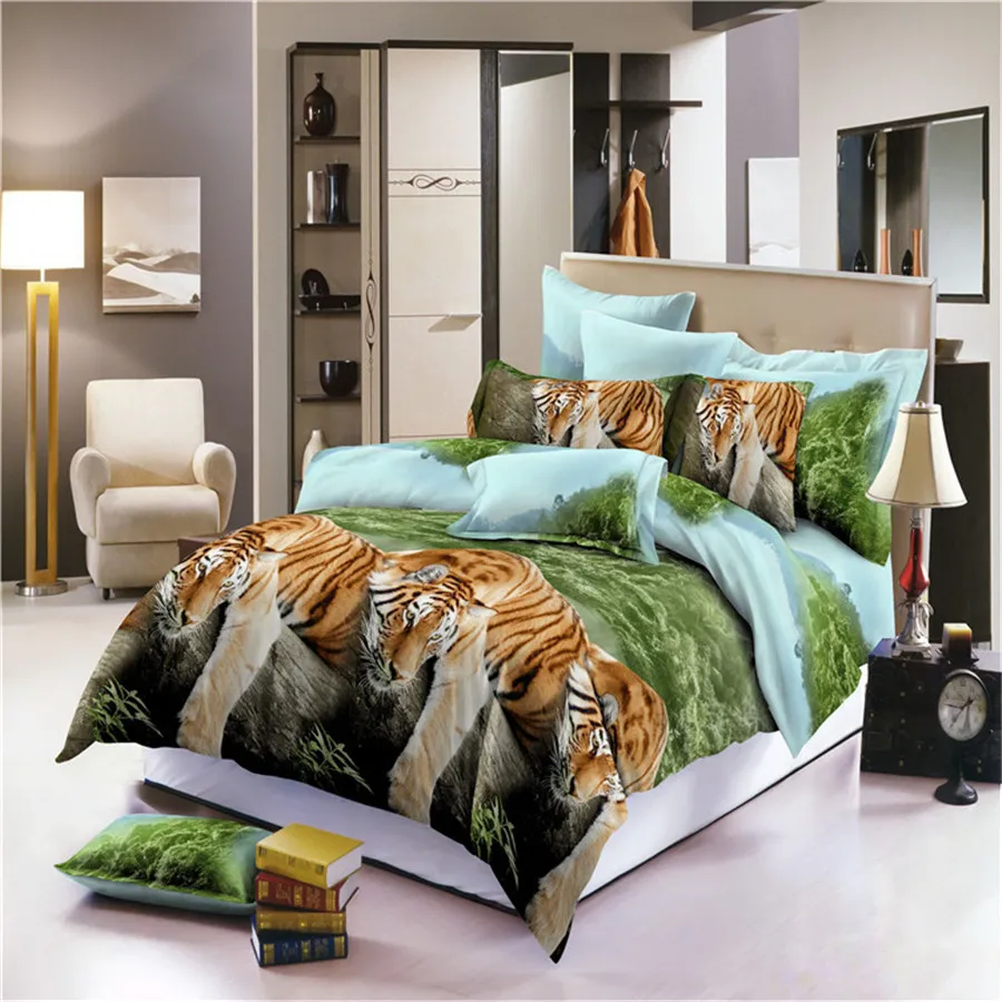 Realistische 3D Tigers dekbedoverdeksel USA Koning Queen Double Full Twin Single Size Bed Linen Set