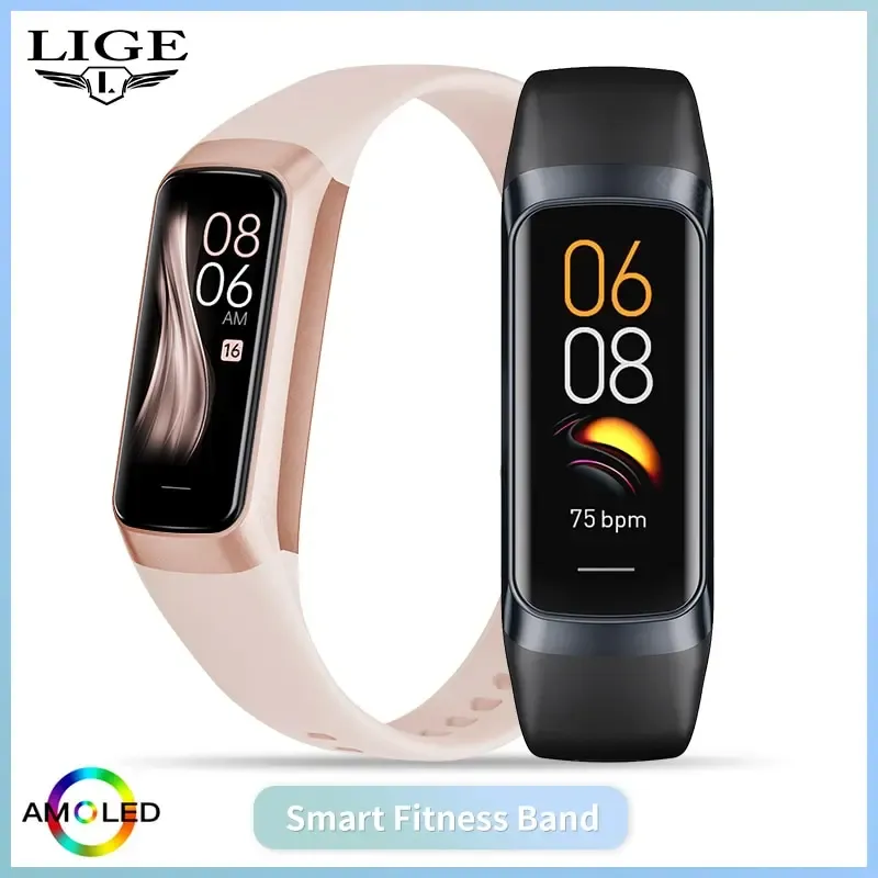 Watches Lige Amoled Smart Watch Men 2023 SMART BAND Women Heart Rate Blood Smartwartch Waterproof Smart Armband Sport Fitness Tracker