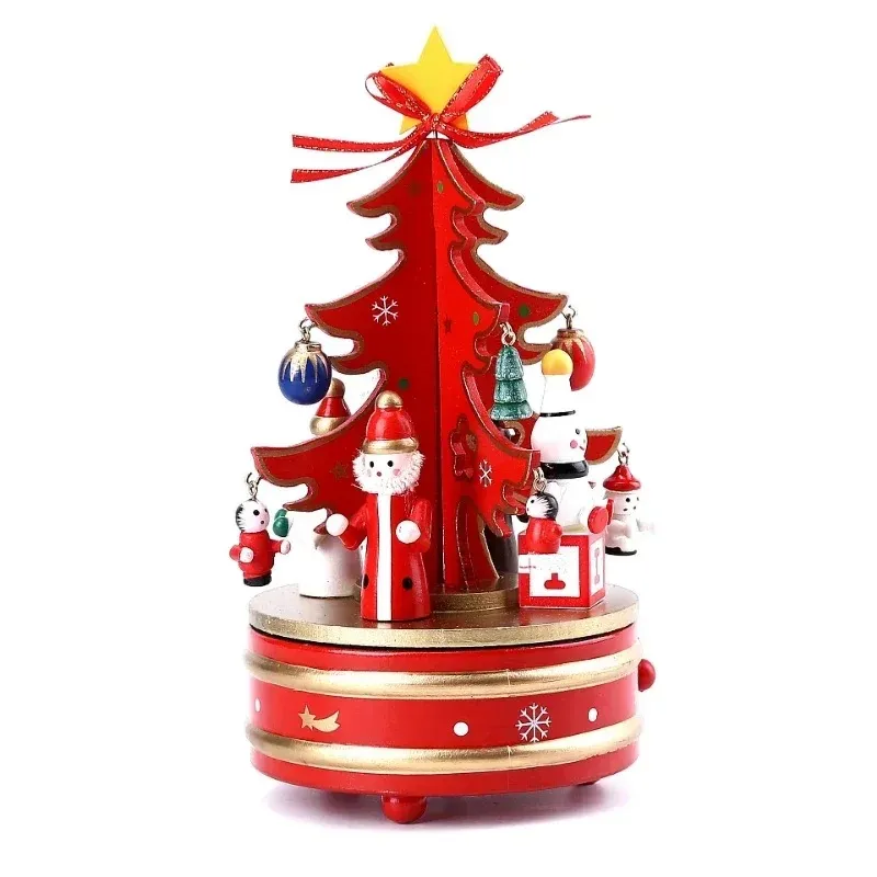Christmas Ornaments Wooden Rotating Music Box Music Box Christmas Tree Decoration Children Gifts Gifts Carousel Musicbox