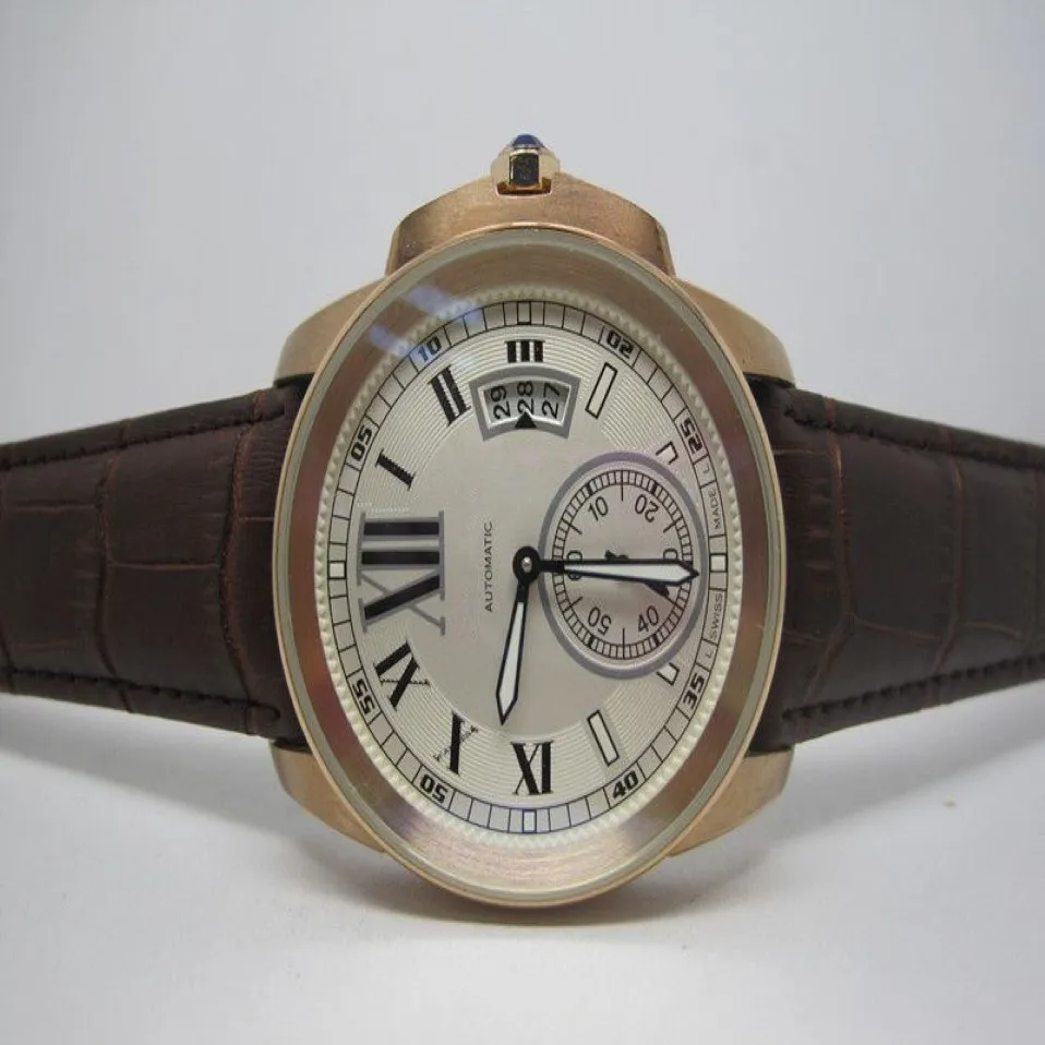 Männliche Uhr Automatische Uhren rosariode Gold Uhrencase Leder -Gurt weiße Gesichtshandgelenke 101180H