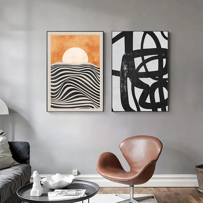 Nordische abstrakte geometrische Kunst Matisse -Linie Figur Sonnenuntergang Wandleinwand Poster Malerei Drucke für Wohnzimmer Hauskunstdekoration