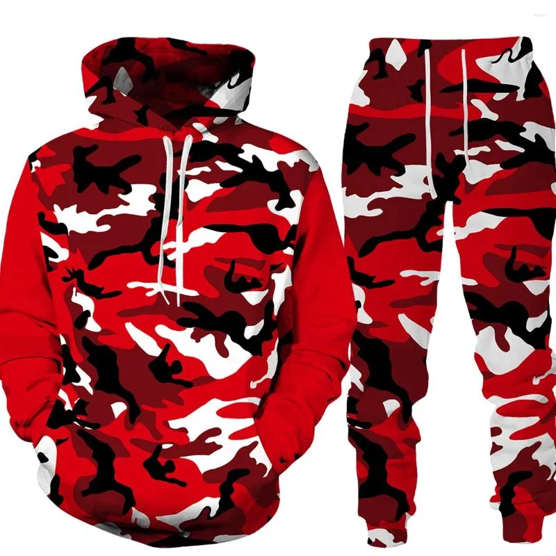 Heren tracksuits mannen camouflage printing hoodies set mode tracksuit 2 stuks sweatshirt jabbers suite casual kleding mannelijke herfst