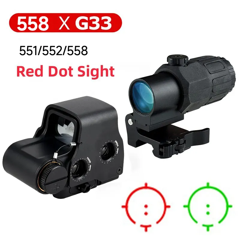 Omfattning Sikt Tactical Optics G33 Holographic With Flip-Up Mount 558 Red Green Dot Sight For 20mm Rail Hunting Firearms Airsoft