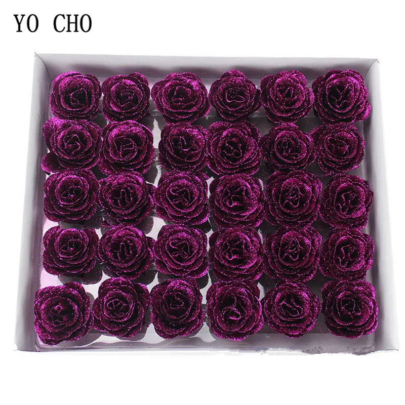 Yo Cho Blue Rose Flower Head Crystal Rose Glitter Głowica 1 pudełko 30 szt. Domowy wystrój ślubny Walentynki Prezent Bling Kwiaty