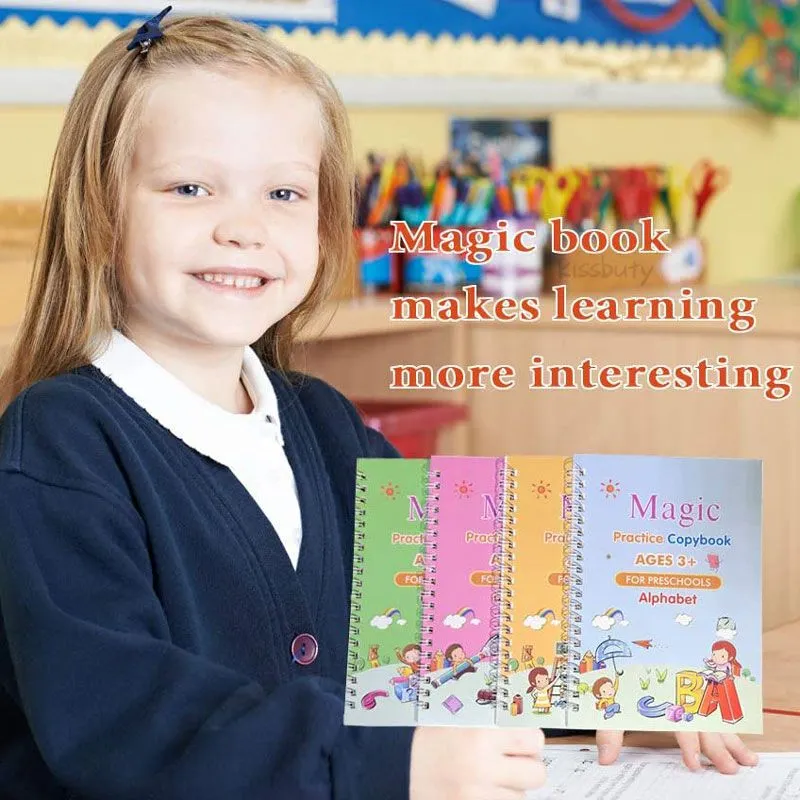 4 libri/set della pratica di scrittura a mano riutilizzabile per copia del copia dei bambini 3D Impara la cartoleria di calligrafia di Magic English