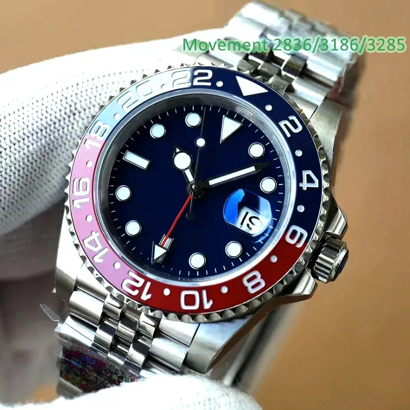 High Clean Designer Watches 40mm Herr Mens Watch Luxury Watch Greenwich Pepsi Bezel Batman Watch 2836/3186/3285 Automatisk mekanisk rörelse med Box 904Lsteel Case 02