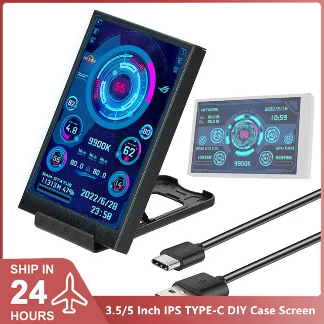 冷却ミニITXケースモニラー3.5/5インチIPS Typec DIY Computer Secondary Screen CPU GPU RAM SSD Monitoring USB Free Drive Aida64