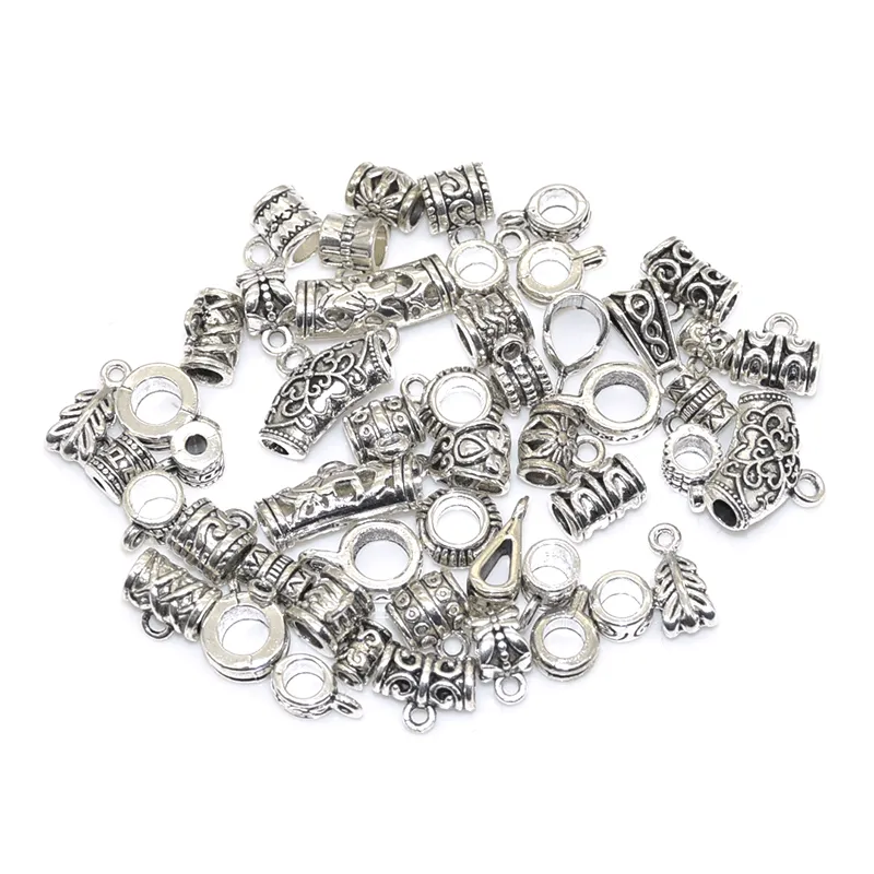 25pcs Connectors Bail Tube Beads fit European Charm Bracelet Pendant Tibetan Silver Spacer Bead Hanger for DIY Jewelry Making