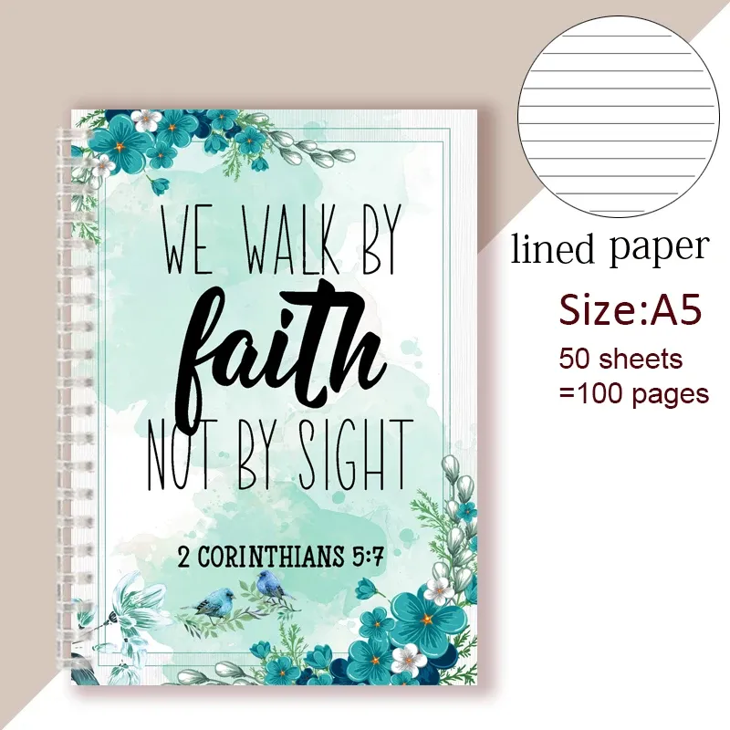 A5 Spiral Notebook Bible Cytat 2 Koryntian 5 7- Bo Walk by Faith, a nie widziana - notatka dziennika książki Jesus Christ darem