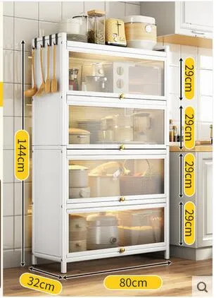 Étagères de cuisine étagères à plusieurs étages armoire avec porte d'armoires multifonctionnelles, baguettes, assiettes, casseroles,